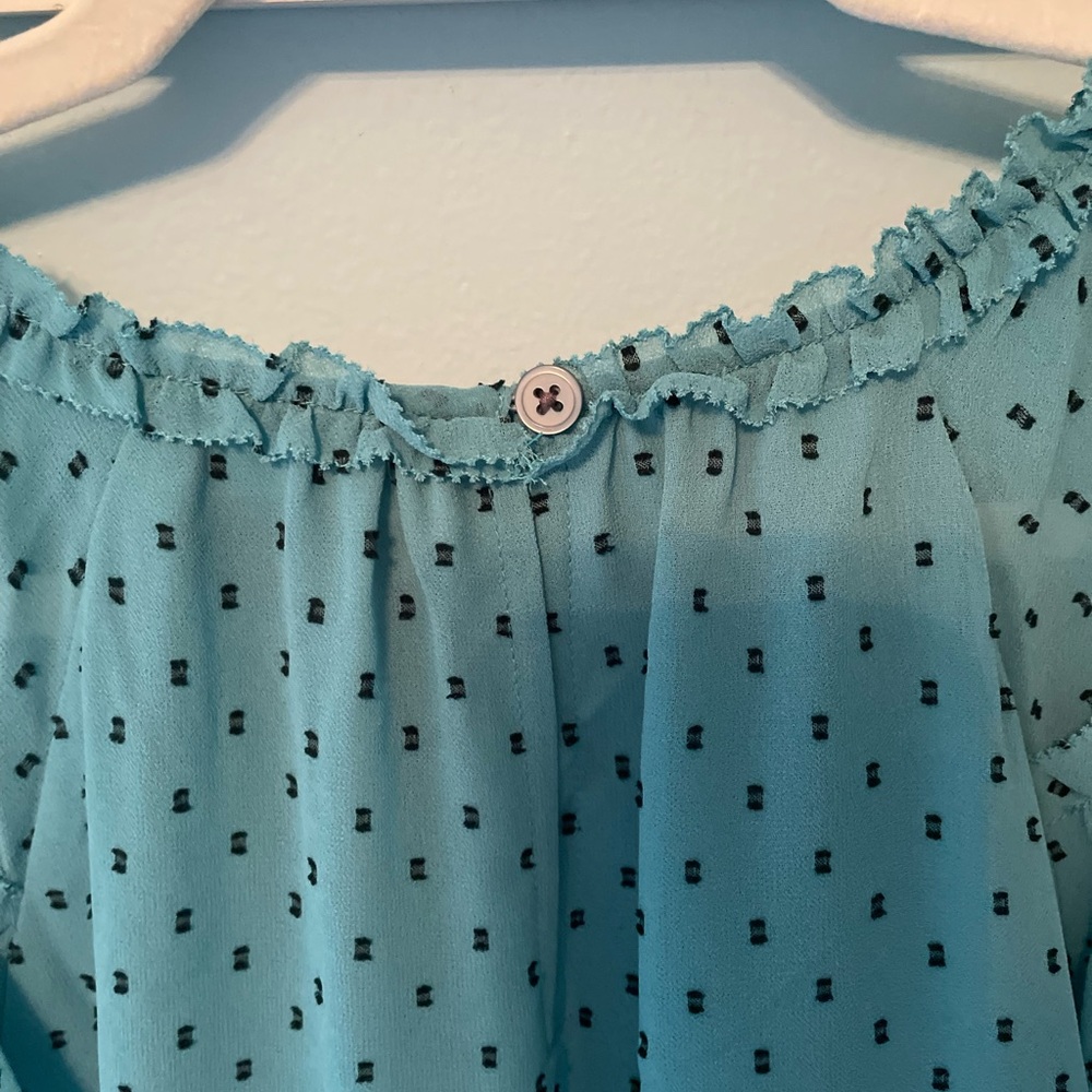 LOFT Women's Ruffled Teal Top - Picture 7 of 8